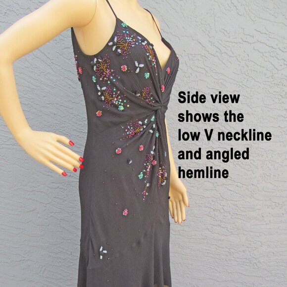 38" bust Sue Wong Nocturne bias cut spaghetti strap low V neck event-ready dress - Picture 4 of 15
